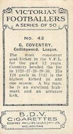 1933 Godfrey Phillips Victorian Footballers (A Series of 50) #42 Gordon Coventry Back